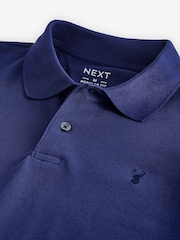 Navy Blue Bright Long Sleeve Pique Polo Shirt - Image 7 of 8