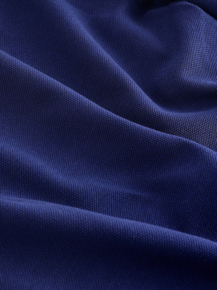 Navy Blue Bright Long Sleeve Pique Polo Shirt - Image 8 of 8