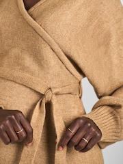 JoJo Maman Bébé Camel Brown Knitted Blouson Sleeve V-Neck Maternity Dress - Image 4 of 5