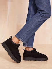 Friends Like These Black Cosy Faux Suede Fur Lined Low Ankle Boot - Image 1 of 4