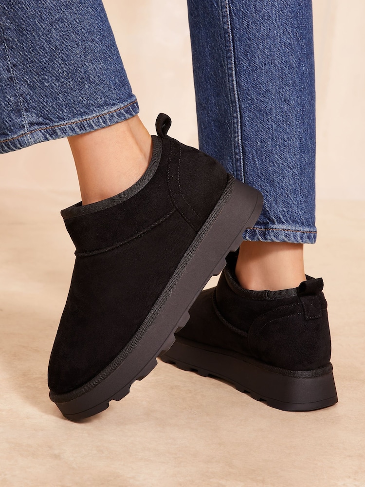 Friends Like These Black Cosy Faux Suede Fur Lined Low Ankle Boot - Image 2 of 4