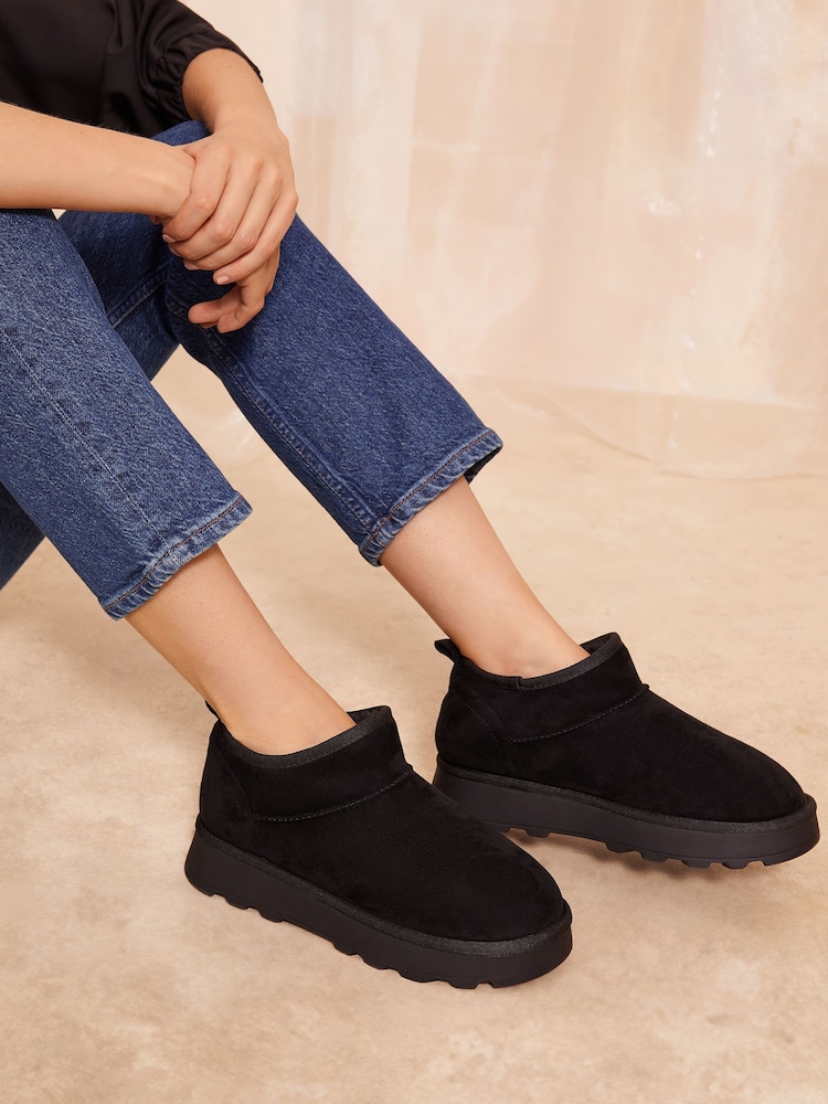 Friends Like These Black Cosy Faux Suede Fur Lined Low Ankle Boot - Image 4 of 4