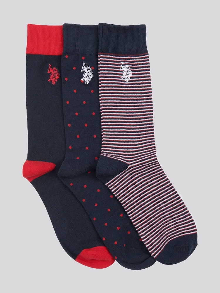 U.S. Polo Assn. Blue Mens Branded Smart Socks 3 Pack - Image 1 of 3 U.S. Polo Assn. Blue Mens Branded Smart Socks 3 Pack - Image 1 of 3