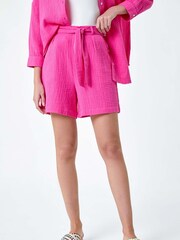 Roman Textured Tie Waist 100% Cotton Shorts - Imagen 4 de 5