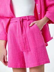Roman Textured Tie Waist 100% Cotton Shorts - Imagen 5 de 5