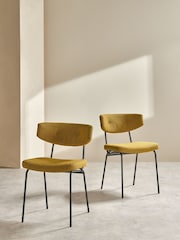 MADE.COM Set of 2 Ochre Yellow Boucle Halina Dining Chairs - Image 2 of 4