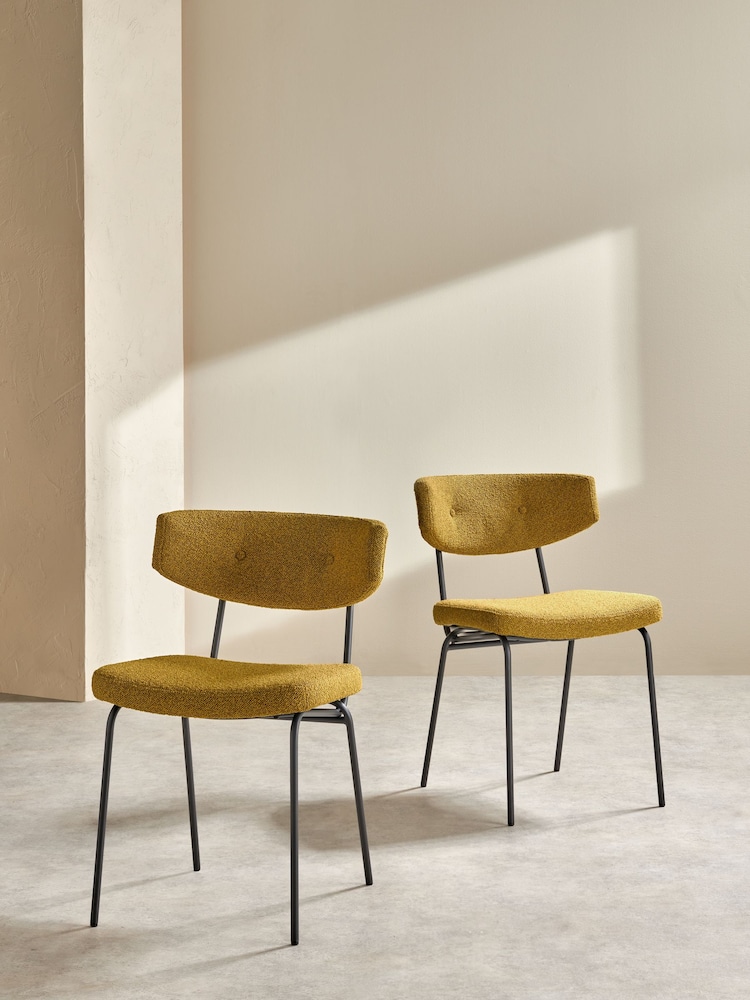 MADE.COM Set of 2 Ochre Yellow Boucle Halina Dining Chairs - Image 2 of 4