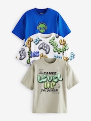 Cobalt Blue/Ecru Cream Relaxed Fit Graphic 100% Cotton Short Sleeve T-Shirts 3 Pack (3-16yrs) - Image 1 of 7
