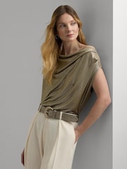 Lauren Ralph Lauren Gold Arlaine Foil Off Shoulder Top - Image 1 of 7