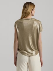 Lauren Ralph Lauren Gold Arlaine Foil Off Shoulder Top - Image 3 of 7