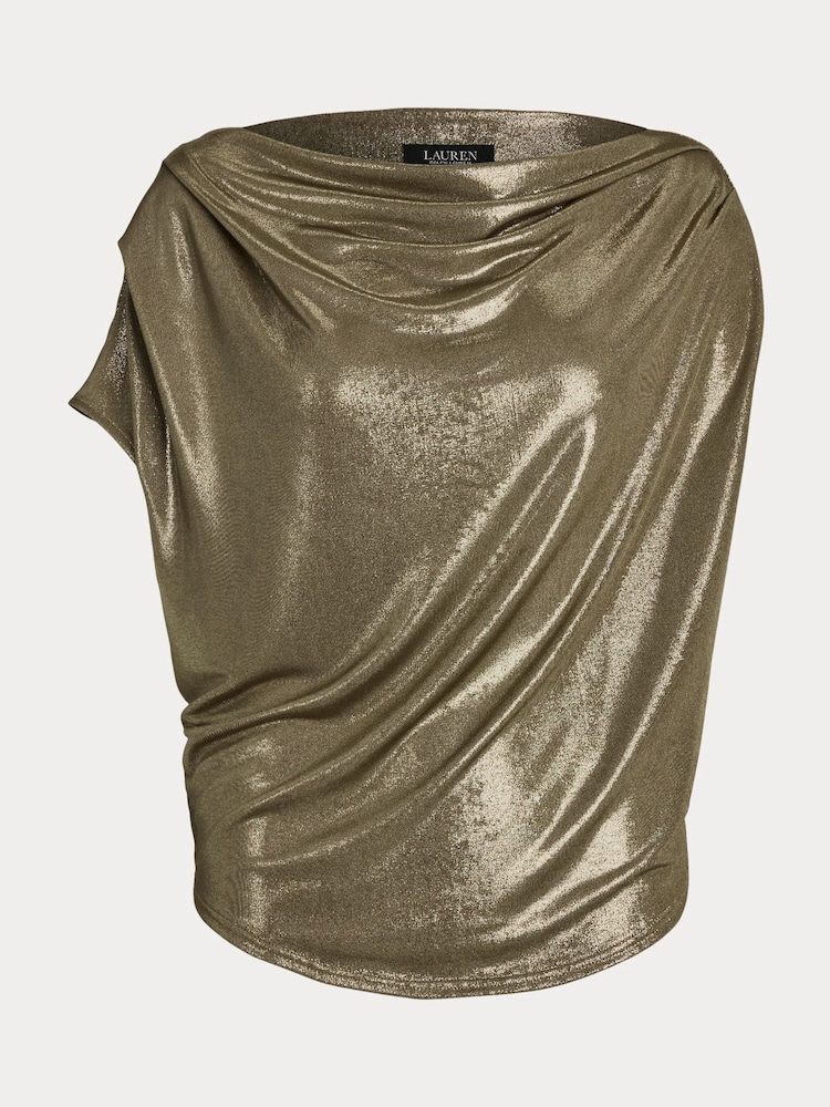 Lauren Ralph Lauren Gold Arlaine Foil Off Shoulder Top - Image 7 of 7