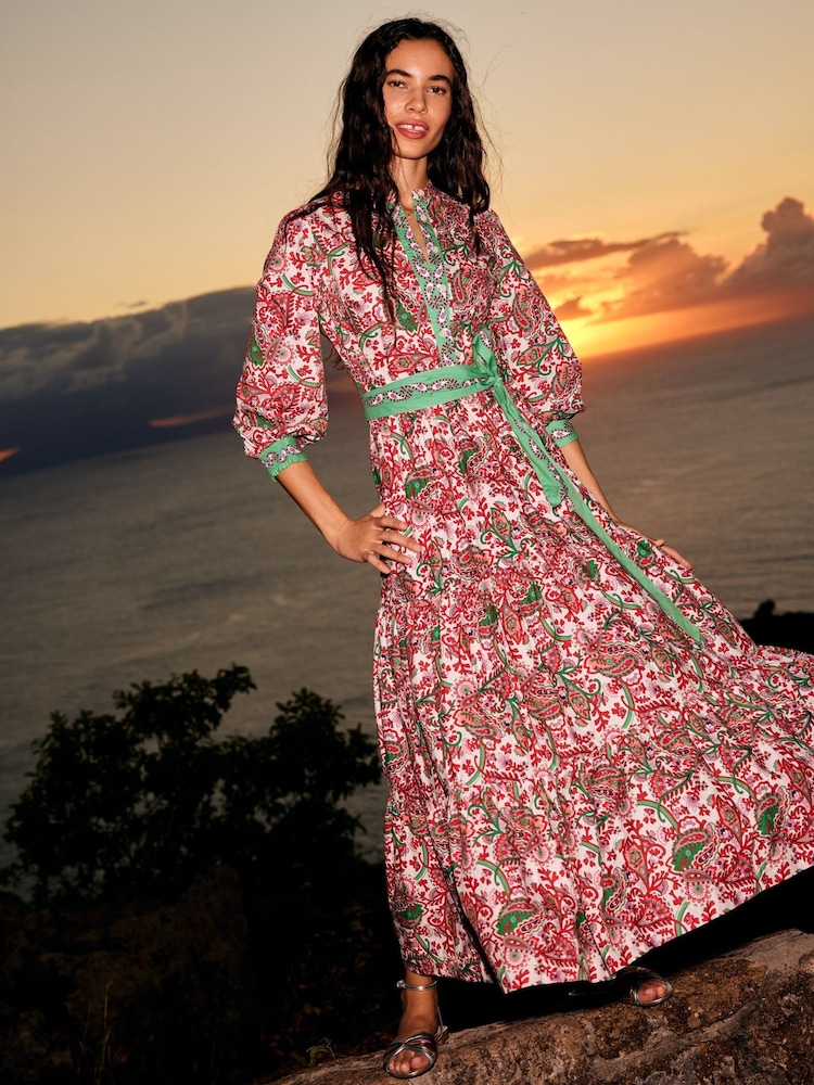 Boden Green Alba Tiered 100% Cotton Maxi Dress - Image 1 of 6