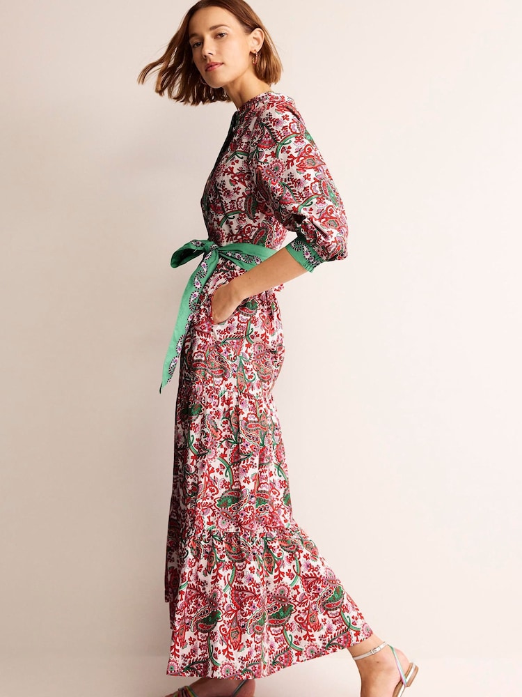 Boden Green Alba Tiered 100% Cotton Maxi Dress - Image 2 of 6