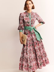 Boden Green Alba Tiered 100% Cotton Maxi Dress - Image 3 of 6