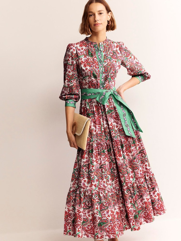 Boden Green Alba Tiered 100% Cotton Maxi Dress - Image 3 of 6
