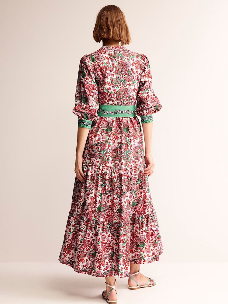Boden Green Alba Tiered 100% Cotton Maxi Dress - Image 4 of 6