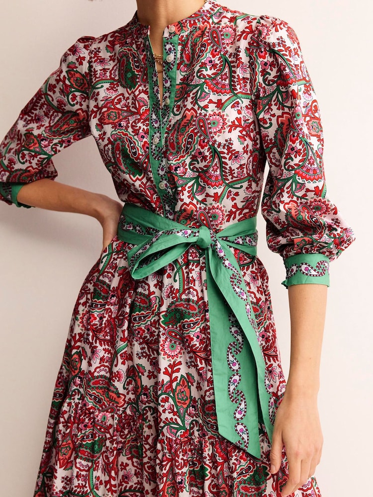Boden Green Alba Tiered 100% Cotton Maxi Dress - Image 5 of 6
