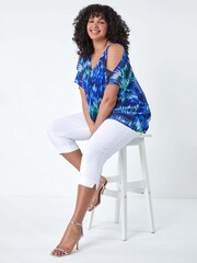 Roman Blue Abstract Print Overlay Top - Image 1 of 5