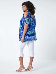 Roman Blue Abstract Print Overlay Top - Image 2 of 5