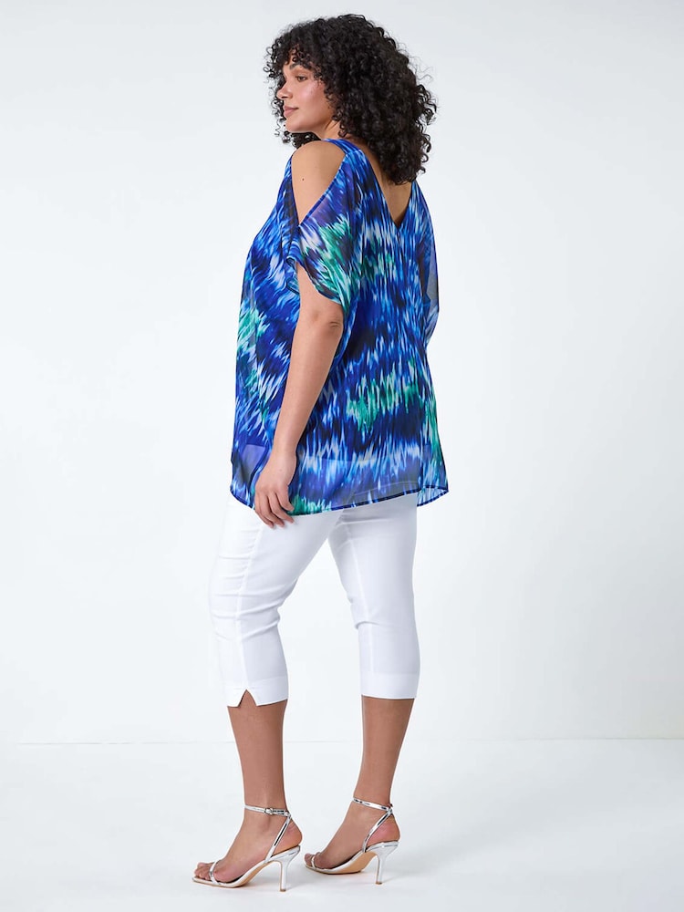 Roman Blue Abstract Print Overlay Top - Image 2 of 5