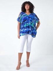 Roman Blue Abstract Print Overlay Top - Image 3 of 5
