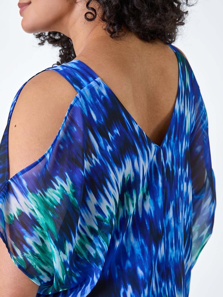Roman Blue Abstract Print Overlay Top - Image 5 of 5