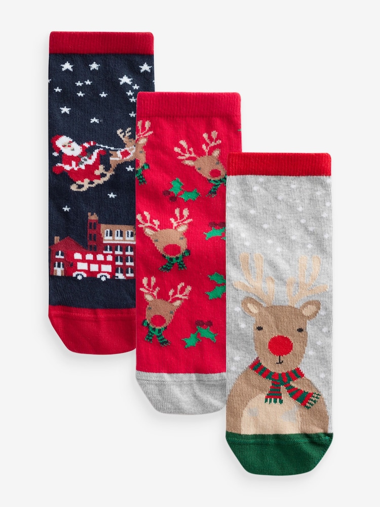Rot/Marineblau - Weihnachts-Socken mit Motiv und hohem Baumwollanteil im 3er-Pack - Bild 1 von 5 Rot/Marineblau - Weihnachts-Socken mit Motiv und hohem Baumwollanteil im 3er-Pack - Bild 1 von 5