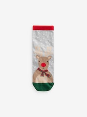 Red/Navy Cotton Rich Christmas Character Ankle Socks 3 Pack - Image 2 of 5