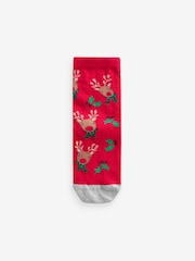 Red/Navy Cotton Rich Christmas Character Ankle Socks 3 Pack - Image 3 of 5