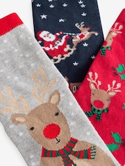 Red/Navy Cotton Rich Christmas Character Ankle Socks 3 Pack - Image 5 of 5