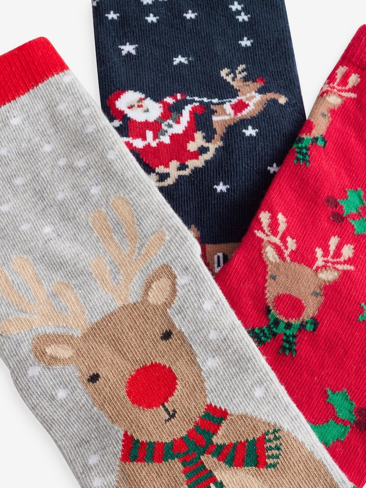 Red/Navy Cotton Rich Christmas Character Ankle Socks 3 Pack - Image 5 of 5