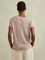 Reiss Mink Lottie Marled Linen V Neck T-Shirt - Image 3 of 6