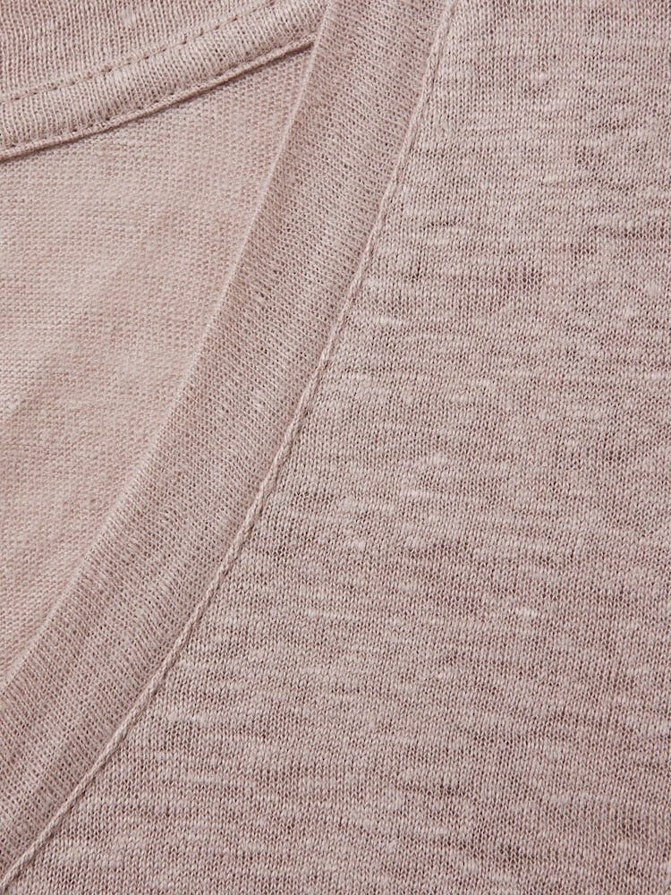 Reiss Mink Lottie Marled Linen V Neck T-Shirt - Image 6 of 6