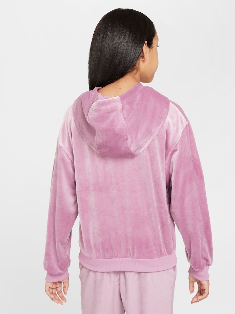 Nike Purple Plum Velour Overhead Hoodie - Image 3 of 6