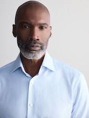 Light Blue Slim Fit Signature 100% Cotton Canclini Textured Shirt - Image 1 of 6