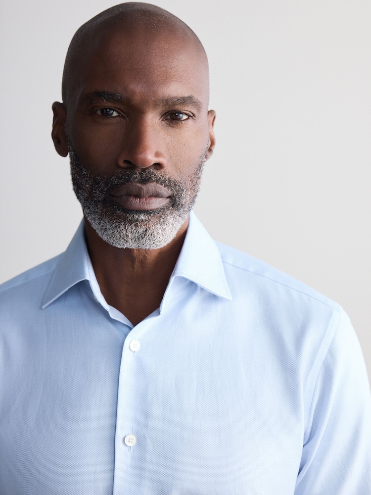 Light Blue Slim Fit Signature 100% Cotton Canclini Textured Shirt - Image 1 of 6