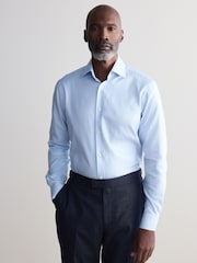 Light Blue Slim Fit Signature 100% Cotton Canclini Textured Shirt - Image 4 of 6