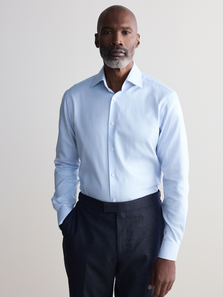 Light Blue Slim Fit Signature 100% Cotton Canclini Textured Shirt - Image 4 of 6