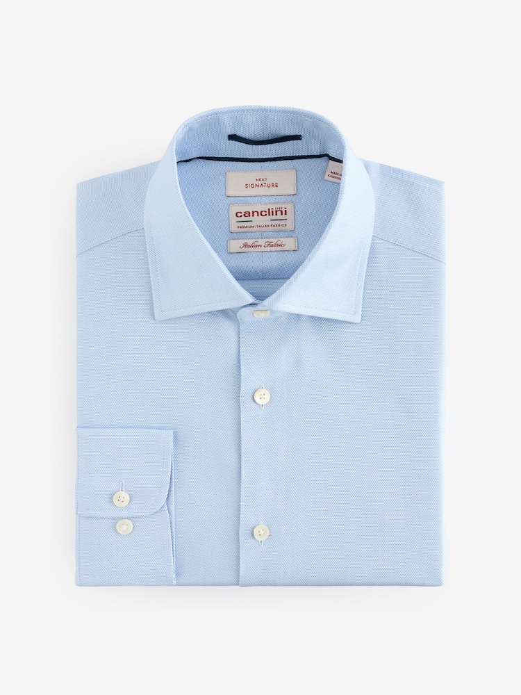 Light Blue Slim Fit Signature 100% Cotton Canclini Textured Shirt - Image 5 of 6