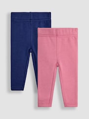 JoJo Maman Bébé Pink Fleece-Lined Leggings 2 Pack - Image 1 of 7