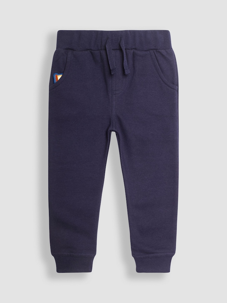 JoJo Maman Bébé Denim Blue Tractor Colour Block Appliqué Sweatshirt & Jogger Set - Image 2 of 6