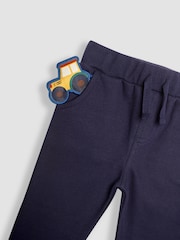 JoJo Maman Bébé Denim Blue Tractor Colour Block Appliqué Sweatshirt & Jogger Set - Image 6 of 6