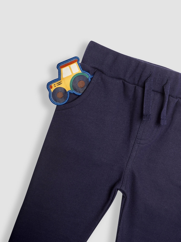 JoJo Maman Bébé Denim Blue Tractor Colour Block Appliqué Sweatshirt & Jogger Set - Image 6 of 6