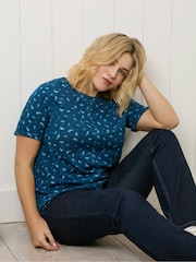 Live Unlimited Blue Curve Paisley Print 100% Cotton Slub Round Neck T-Shirt - Image 4 of 7