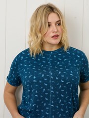Live Unlimited Blue Curve Paisley Print 100% Cotton Slub Round Neck T-Shirt - Image 5 of 7