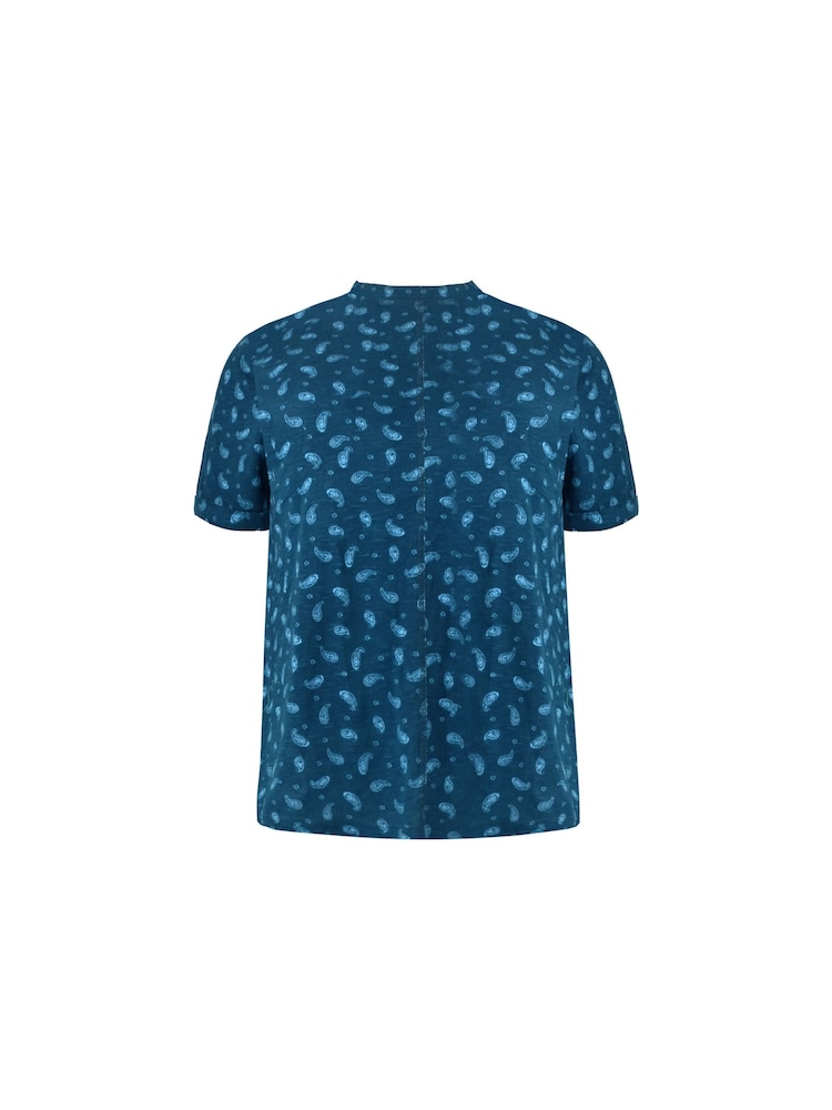 Live Unlimited Blue Curve Paisley Print 100% Cotton Slub Round Neck T-Shirt - Image 7 of 7