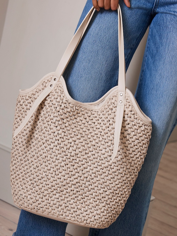 Mint Velvet Cream Paper Tote Bag - Image 1 of 5