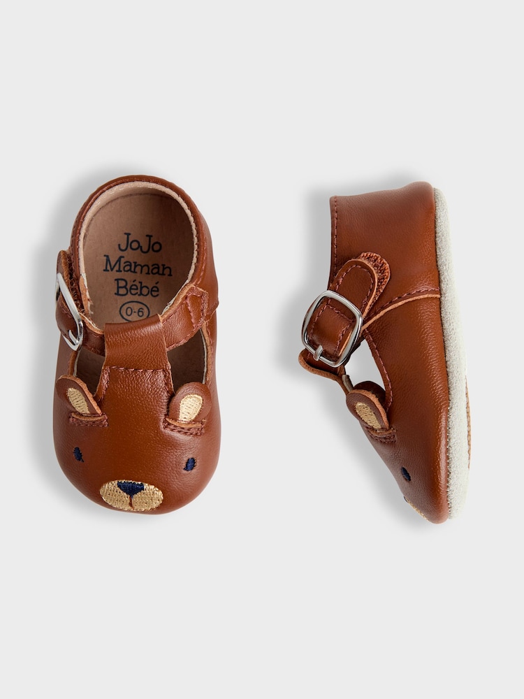 JoJo Maman Bébé Brown Classic Leather Bear Pre Walker Shoes - Image 3 of 4