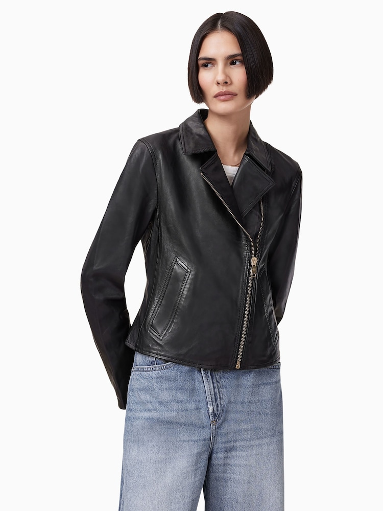 AllSaints Black Vela Biker Jacket - Image 1 of 7
