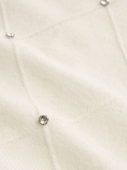 White Ecru Sparkle Shirt Layer Gem Embellished Argyle Knitted Jumper - Image 8 of 8